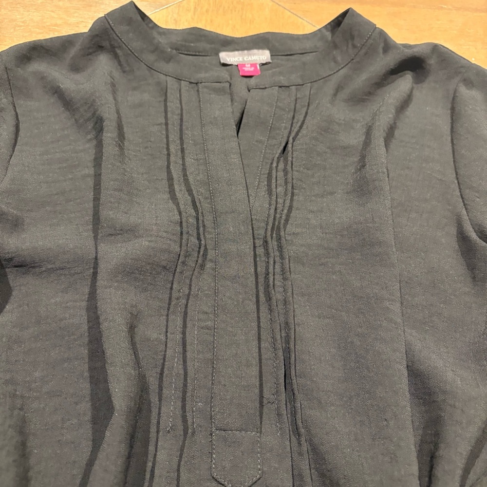 Vince Camuto Women's Split Button Neck Ruffle 3/4 Sleeve Black Blouse Size M - Picture 4 of 7